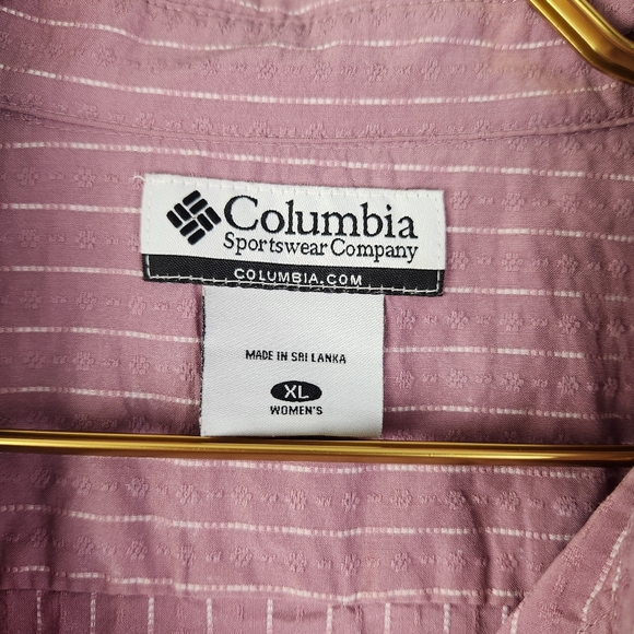 Columbia Womens Size XL Mauve Purple Stripe Short Sleeve Collared Button Shirt - Picture 4 of 10